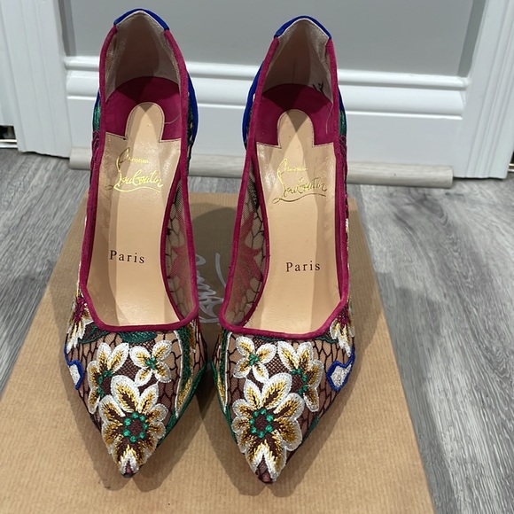 Christian Louboutin Follies Lace 100 Flora Pumps Size 38 - Picture 2 of 8